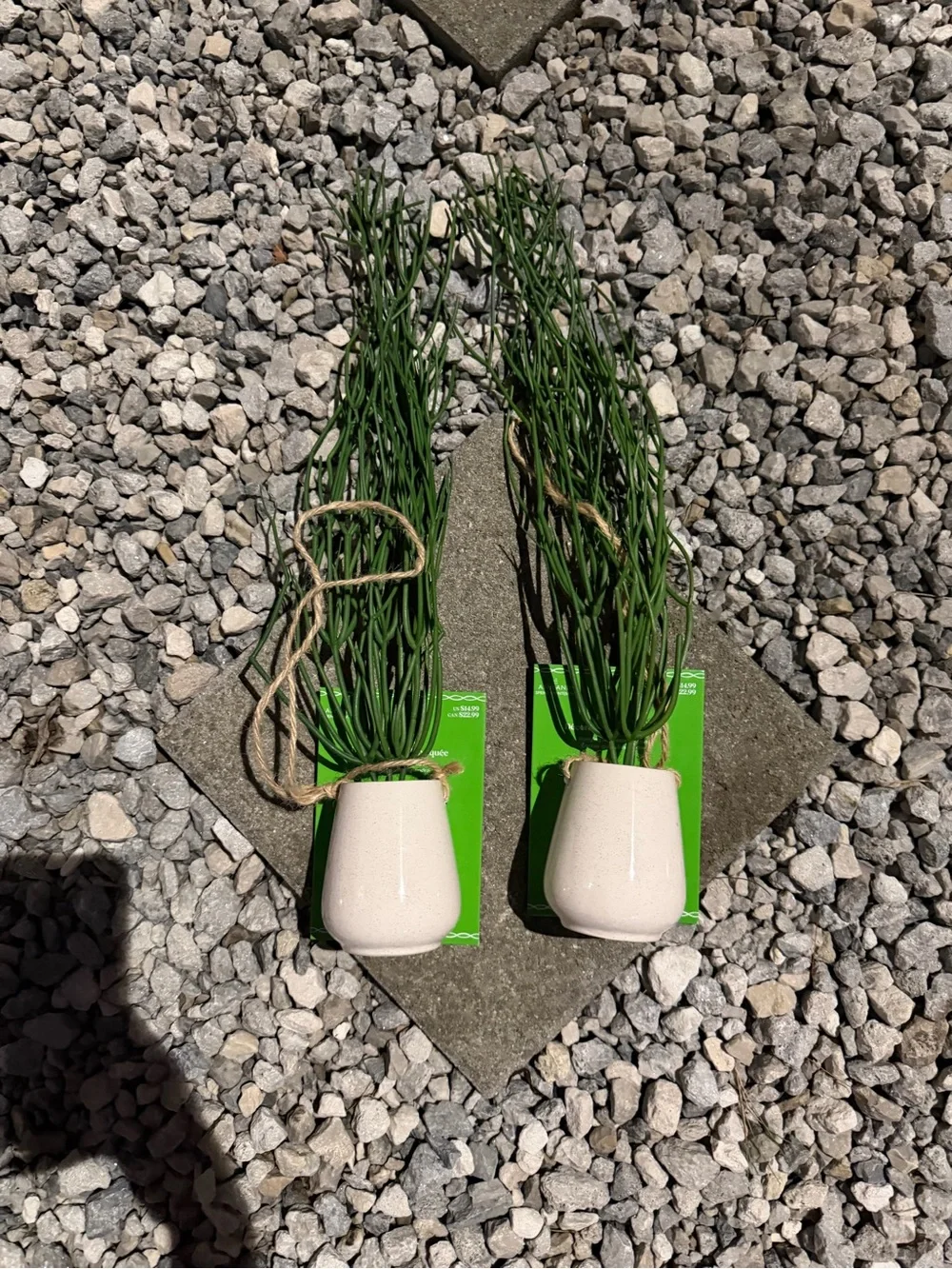 Ceramic White Hanging Planter with Green Ruscus Stems